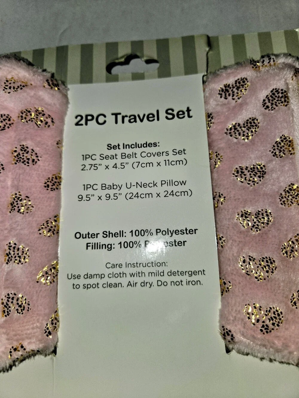 Babe Luxe Kids Pink Gold Heart U-Neck Pillow & Strap Covers NEW